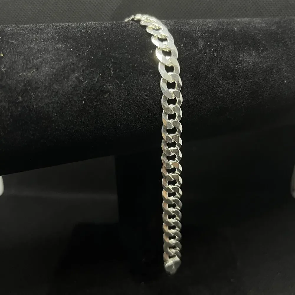 Esclava De Plata 925 Con Tejido Cubano, 925 Silver Bracelet 9 Inch